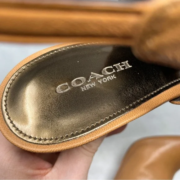 Coach Tan Leather Peep-Toe Slingback Booties - Picture 6 of 11